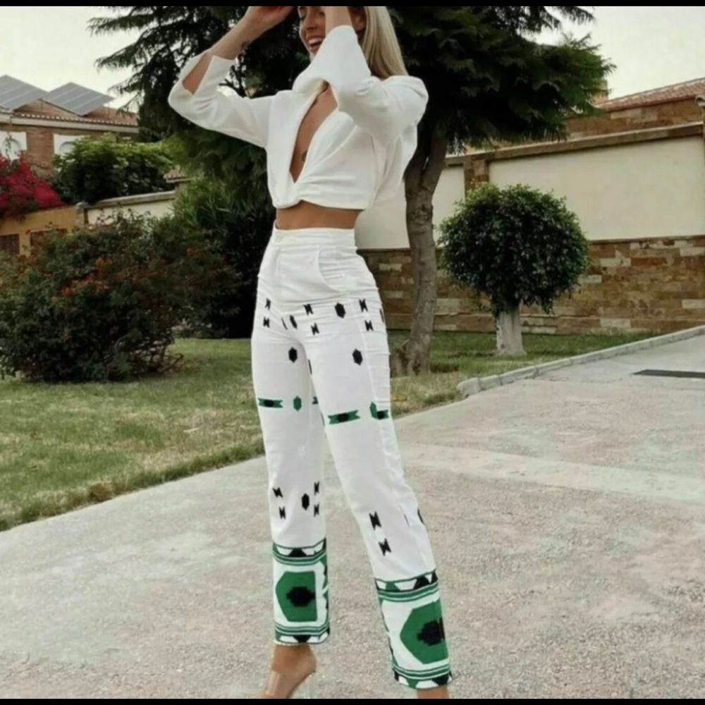 Zara White Linen Blend Pants L